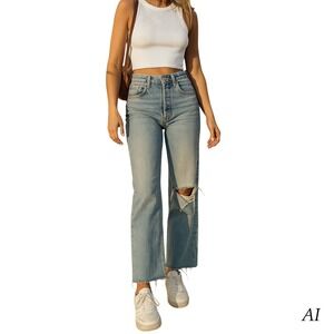 AGOLDE Womens Jeans Size 31 Cherie High Rise Light Wash Straight Leg Distressed‎